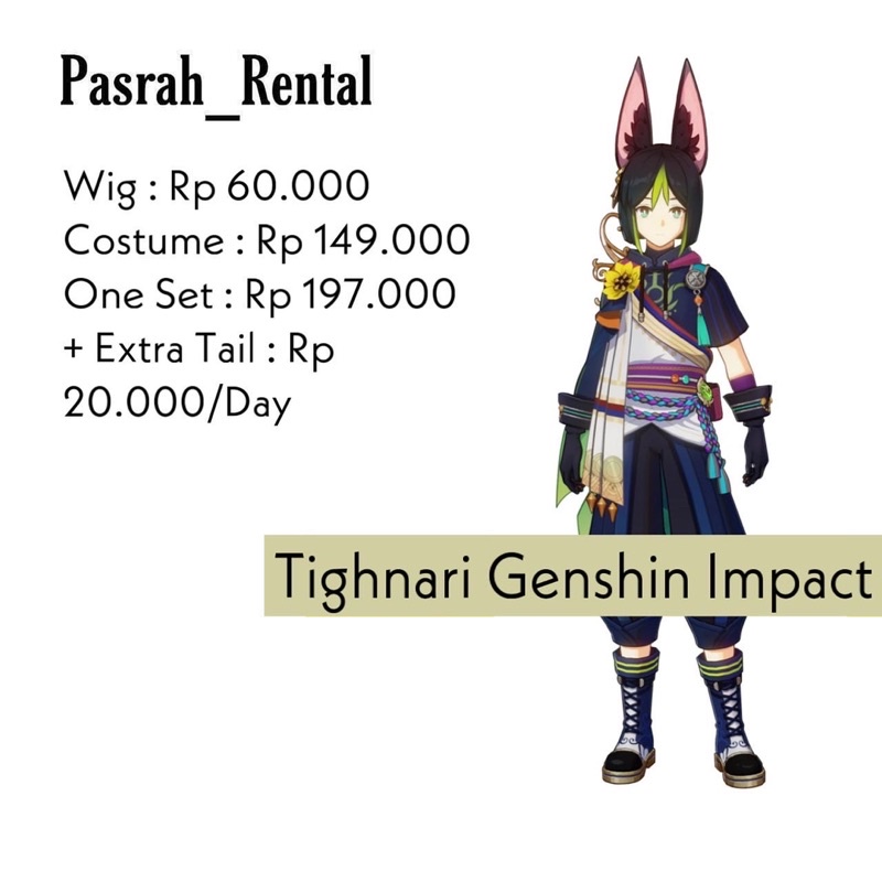 SEWA RENTAL KOSTUM / COSPLAY TIGHNARI GENSHIN IMPACT