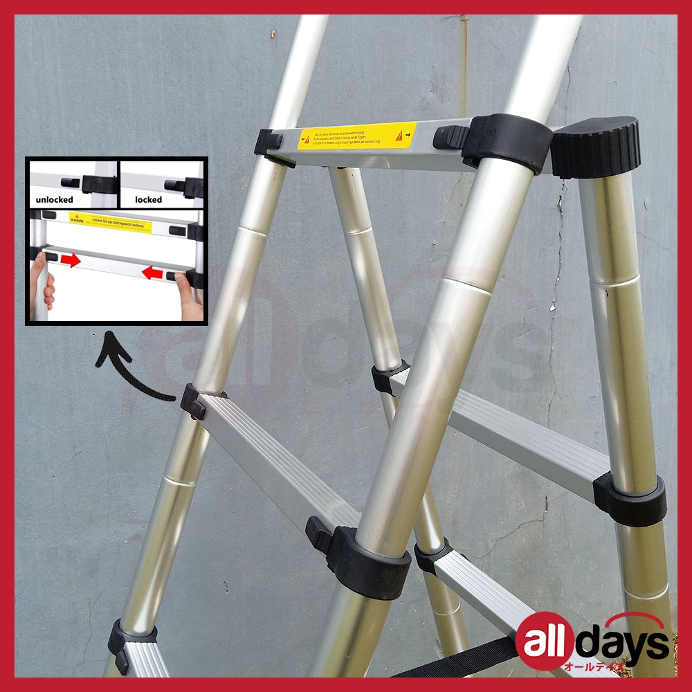 Alldays Tangga Lipat Teleskopik DOUBLE EXTRA 3,2 + 3,8 METER / Telescopic Alumunium Ladder Bahan Kuat, Praktis, Simple