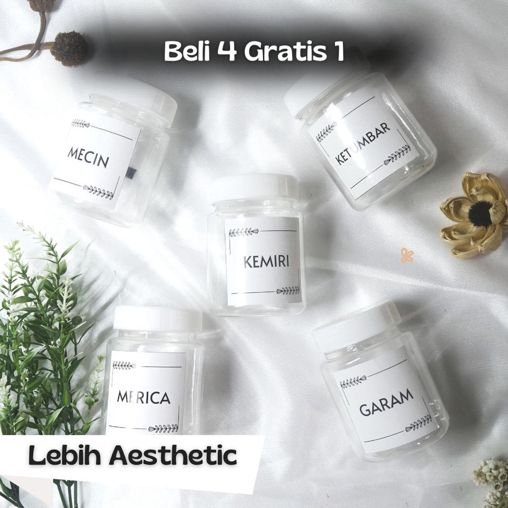 Toples Tempat Bumbu Dapur Set Aesthetic Gratis Free Sendok Label Waterproof Set Estetik Sticker Labe