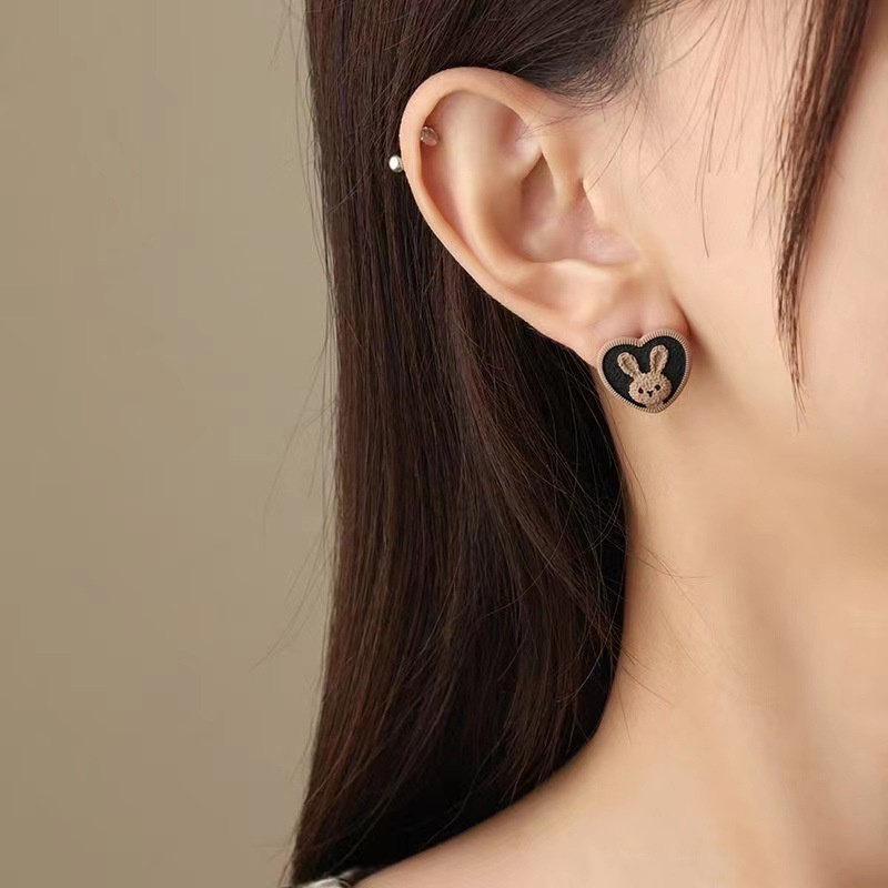 Anting Stud Desain Kelinci Warna Khaki Gaya Perancis Untuk Anak Perempuan