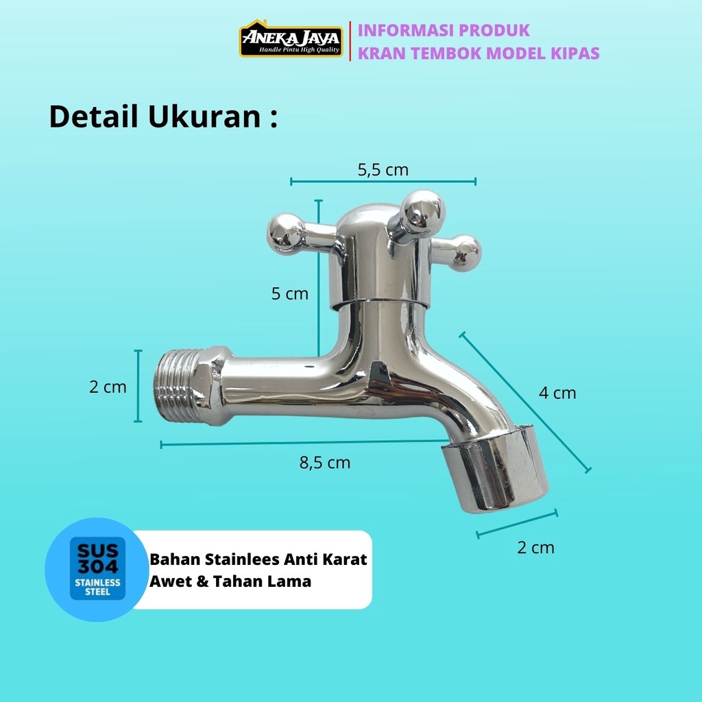 Kran Air Putar Stainlees 1/2 Inch - Keran Tembok Baling Cuci Piring High Quality