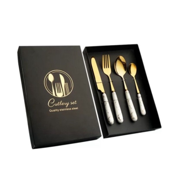 

Promo Arble Gold Cutlery Set 4pcs/ Set Sendok Garpu Sultan Marble 4pcs Mewah - Putih Diskon