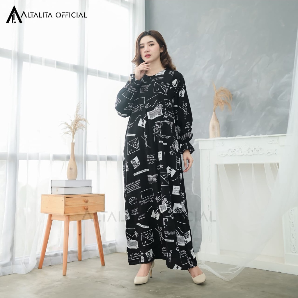 Altalita - Daster Gamis Longdress Lengan Tangan Panjang Semata Kaki Busui Bahan Habel Adem Lembut Rayon Premium Jumbo LD 120 Terbaru