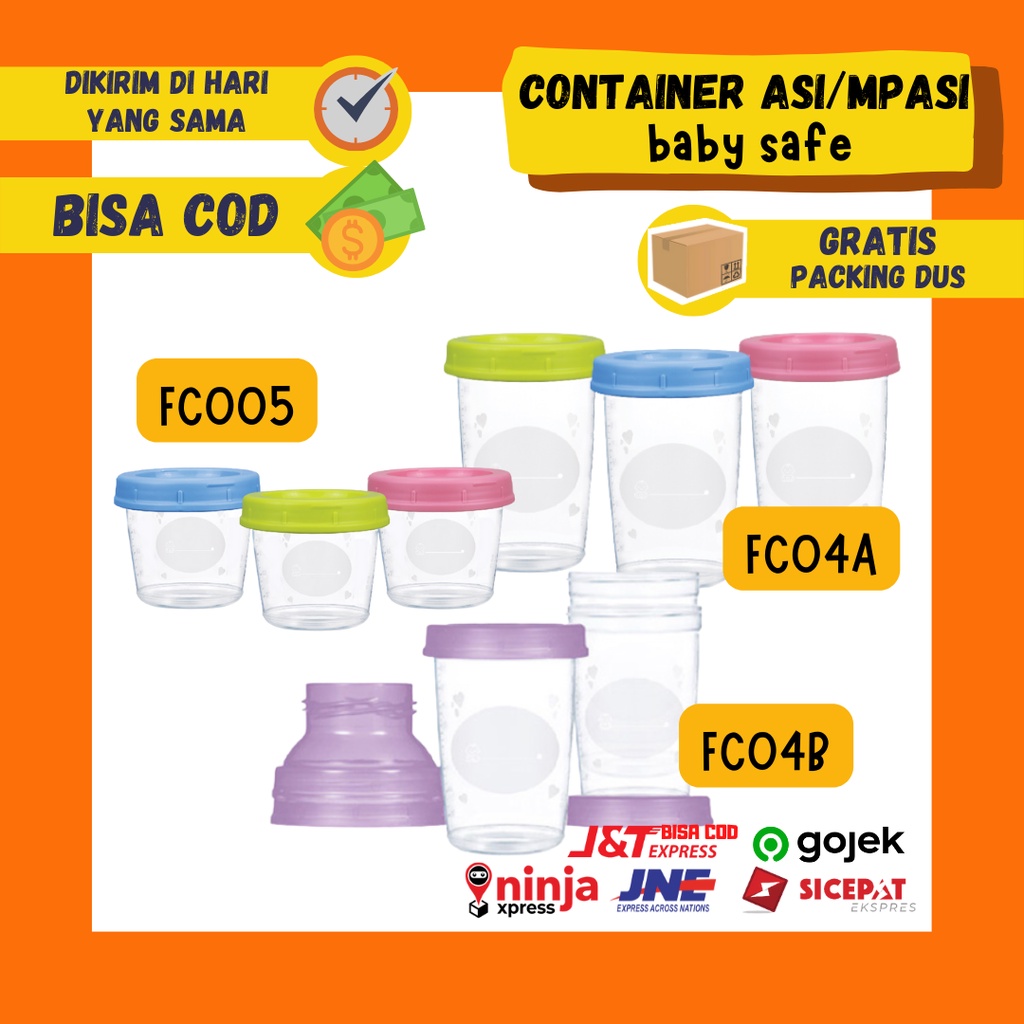 Milk Container Asi Container Tempat Makan Asi Mpasi Bayi Konektor Corong Pompa Asi Baby Safe Babysafe FC005 FC04A FC04B 120 240 ml