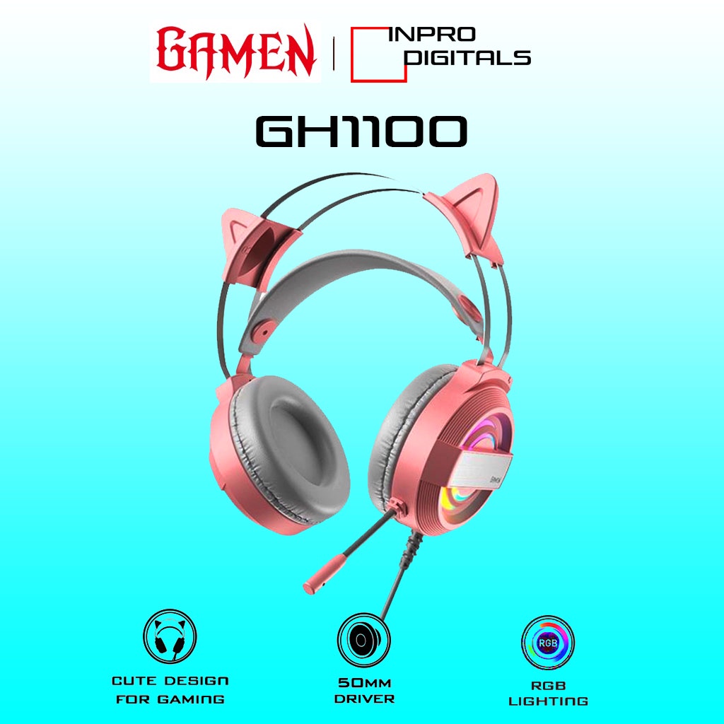 GAMEN GH1000 GH1100 PINK Headphone Gaming - Garansi Resmi