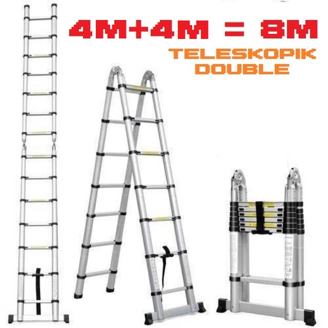 Tangga Teleskopik Double 8M / 8 Meter Type A Tangga Lipat Aluminium