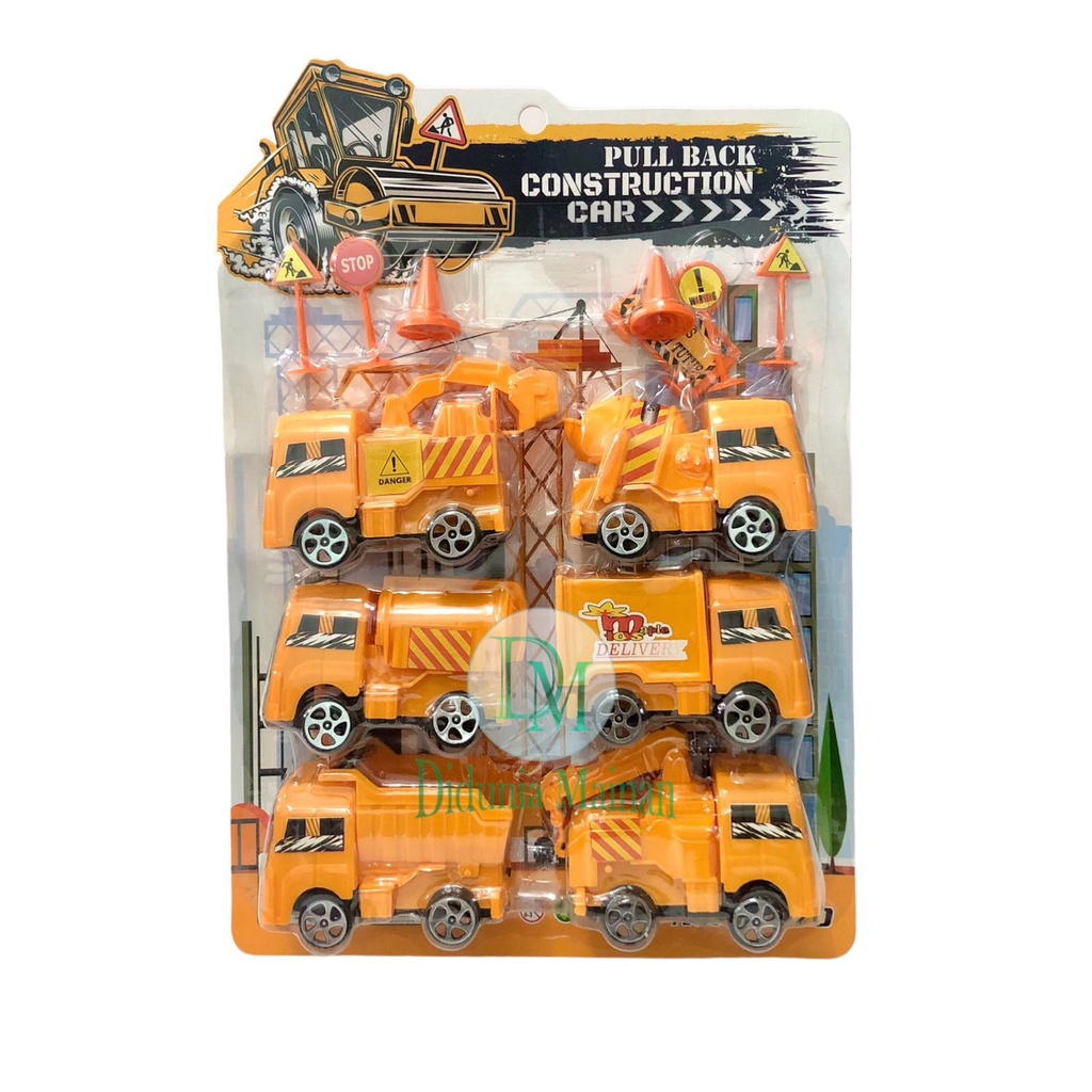 Mainan anak mobil mobilan set truk konstruksi alat berat pull back construction car 6 pcs