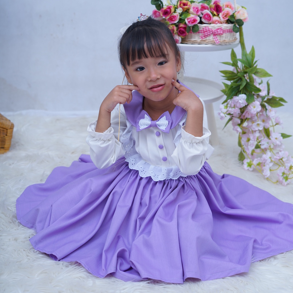 Elief Dress Lilac/Dress Premium/Baju Casual Anak/Dress Pesta/Dres Renda