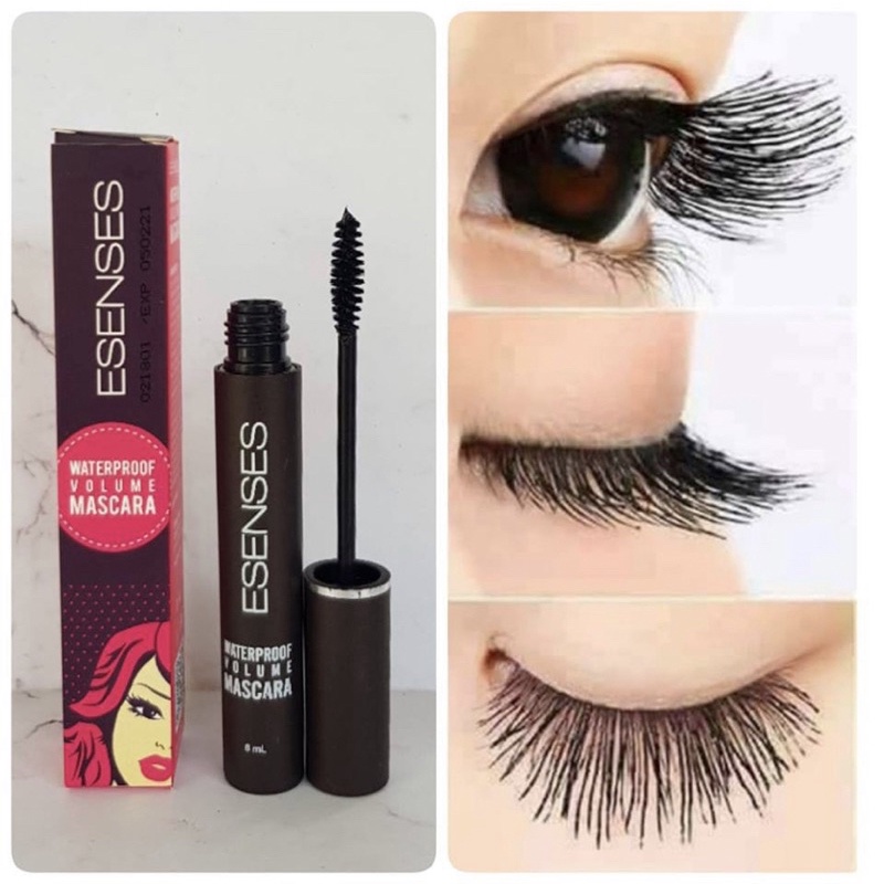 ESENSES Waterproof Volume Mascara 8ml [ Longlasting ,Vitamin E Dan Ujung Sikat yang halus ]