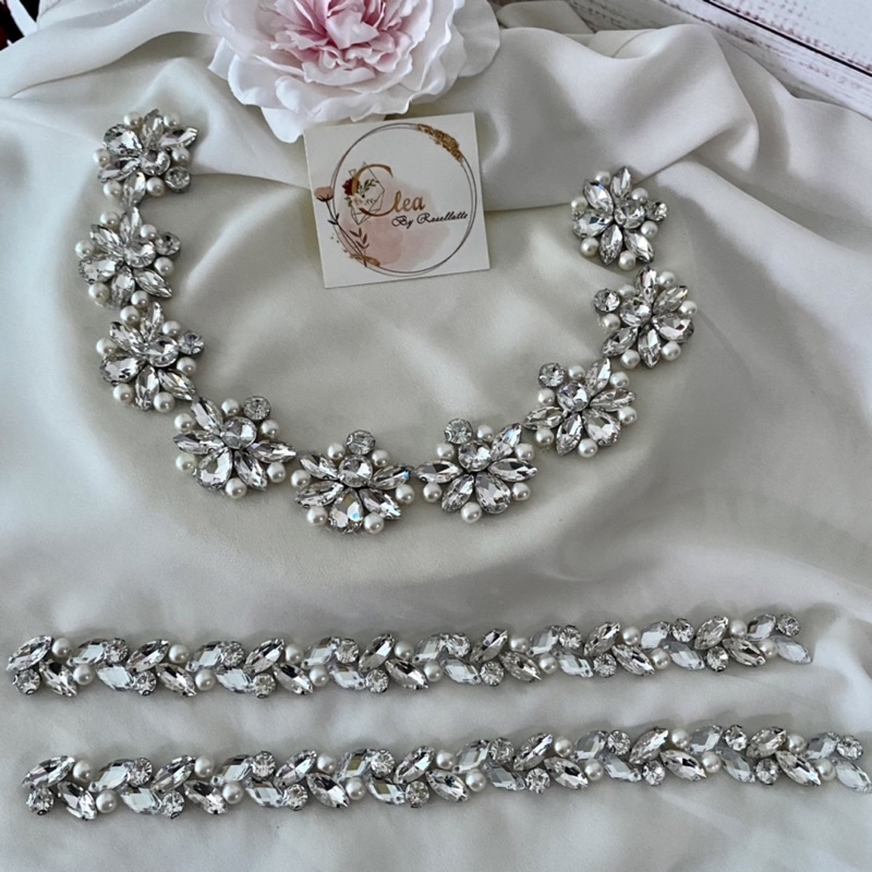 Payet rangkai Set Complete N16 (set leher dan pinggang) in white silver tone