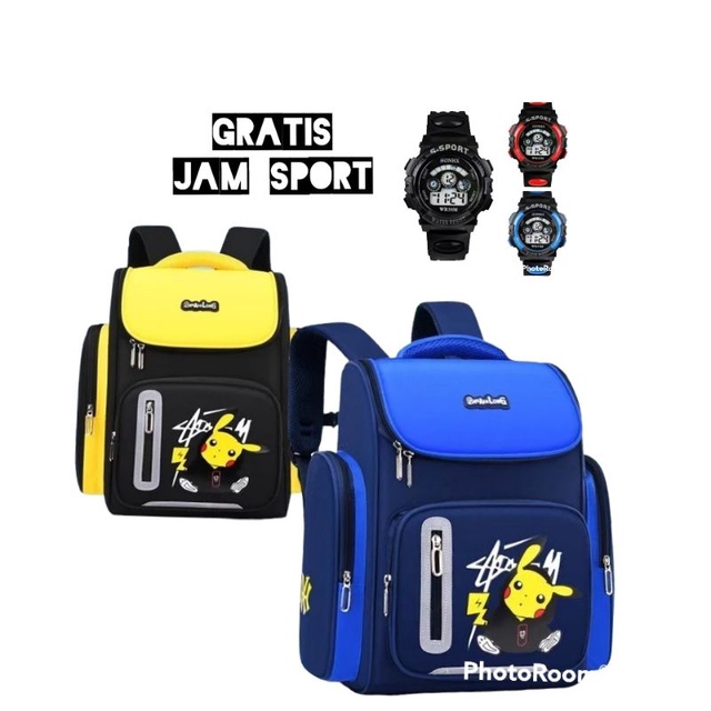 Tas ransel anak sekolah SD motif pokemon gratis jam