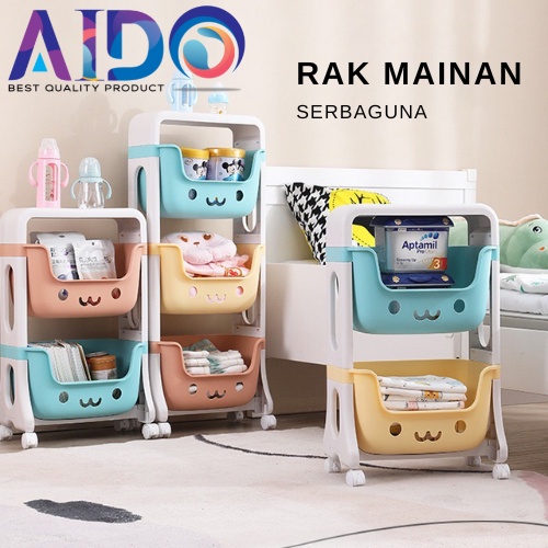 Aido Rak Mainan Anak Rak susun multifungsi Dapur/Kamar Mandi Tempat Penyimpanan Mainan Rak Roda Susun 4 / Rak Mainan Anak Rak Susun Roda Plastik Tempat Penyimpanan Serbaguna Rak Kamar Rak Dapur 8804