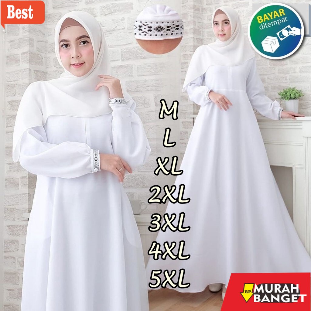 Baju timur tengah terkini- Others Gamis Putih Modern Dress Wanita Putih Polos 2022 Gamis White/ Gami
