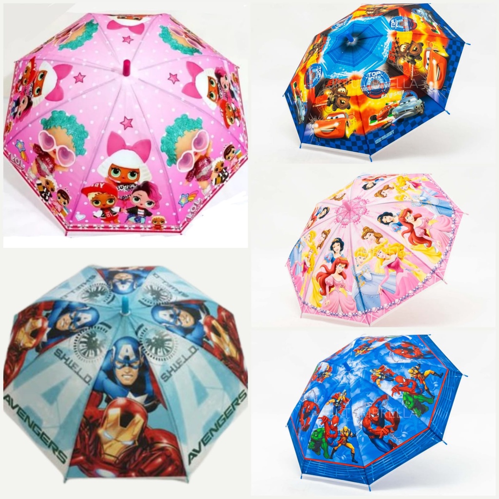 Mikusoo Payung Anak Karakter Full Print Bahan PVC Lembut Halus Ada Peluit