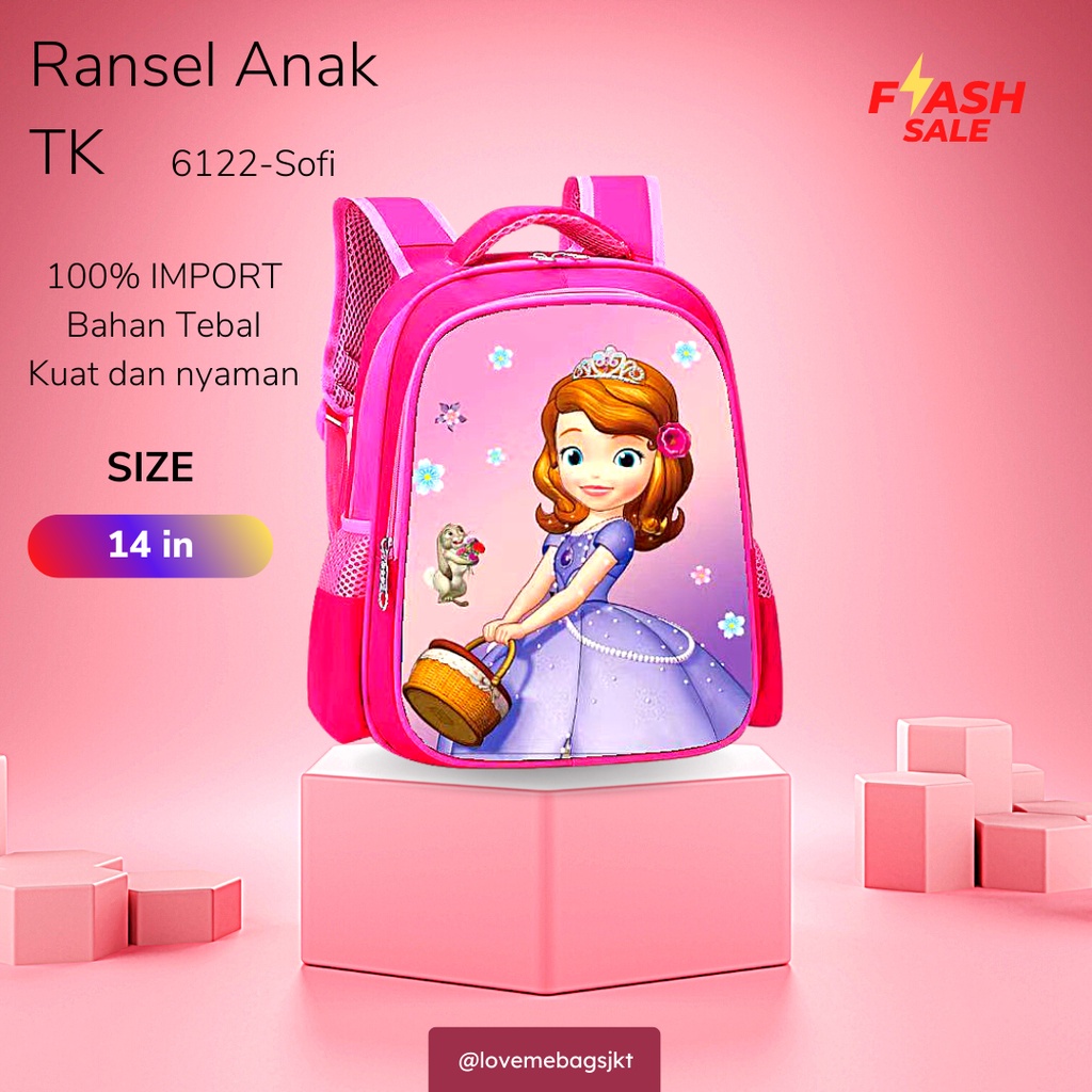 LMB Tas Anak Perempuan TK Import Karakter Lucu Bahan Nilon Kualitas Premium Bagian depan Timbul 6D Kuat Dan Tebal