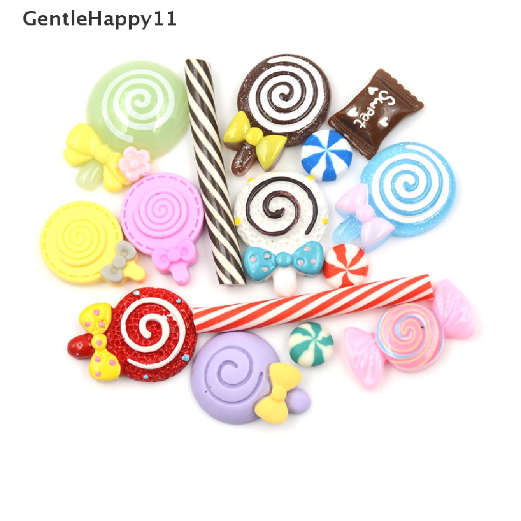 Gentlehappy 10Pcs DIY Phone Case Decor Kerajinan Tangan Miniatur Resin Lolipop Permen Rumah Boneka Pasokan Makanan id