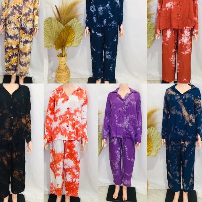 Setelan Tie Dye Piyama Lengan Panjang/One Set Tie Dye Lengan Panjang