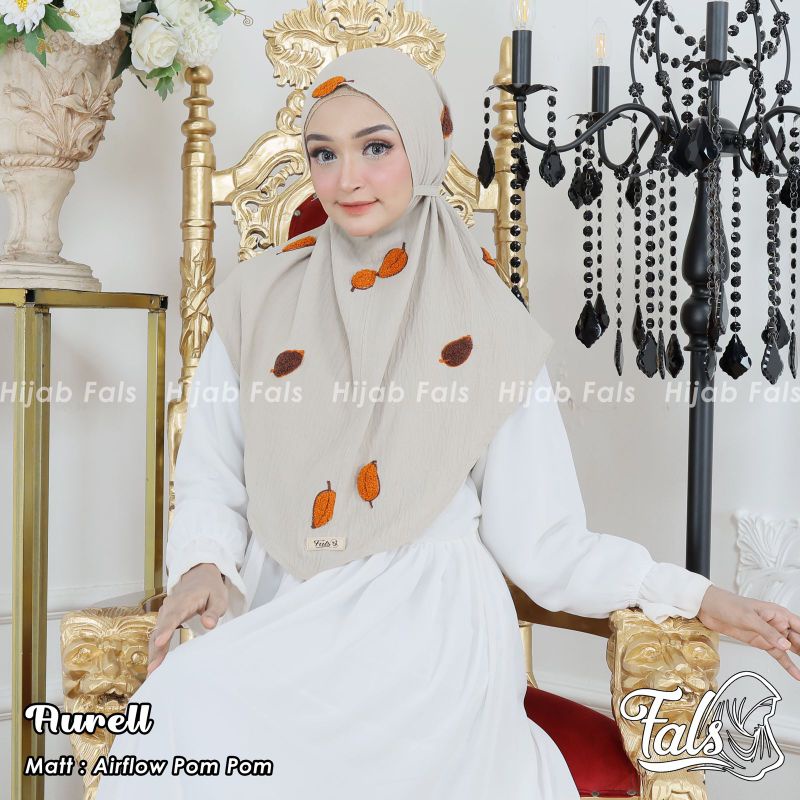 [ Ori Fals ] AURELL••hijab instan bergo tali••hijab instan airflow  pom pom