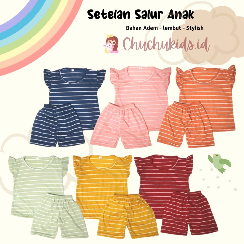 CLEARANCE SALE Setelan Bayi Setelan Anak Perempuan / Setelan Anak Ruffle Set / Set Salur Ruffle Anak / Setelan Kaos Anak Harian