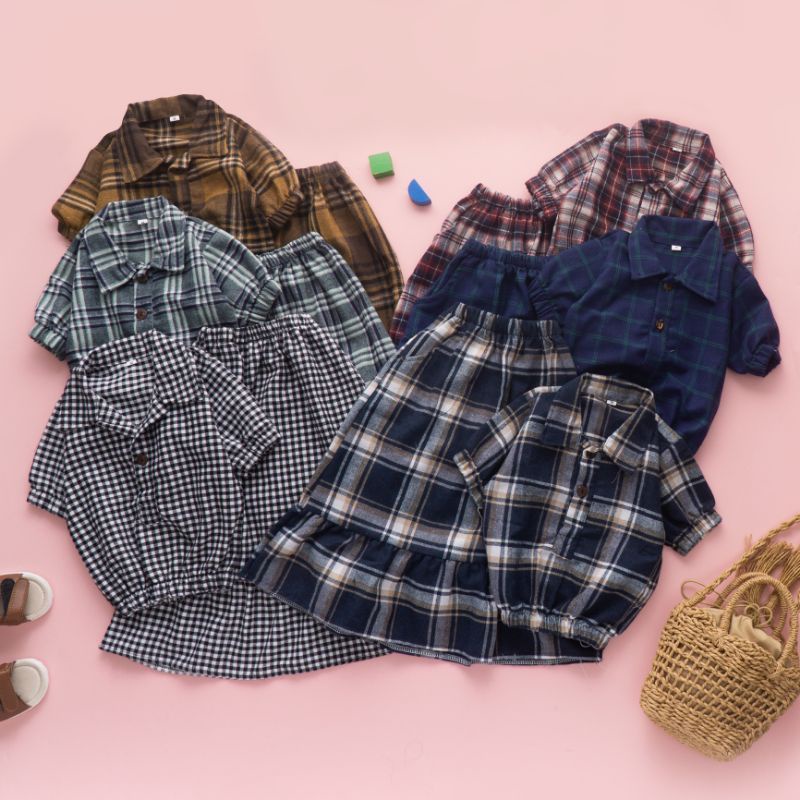 One Set ARUNIKA 2-5 Tahun | SET ROK FLANEL ( Baju dan Rok ) | Setelan Anak Perempuan Bahan Flanel Kekinian