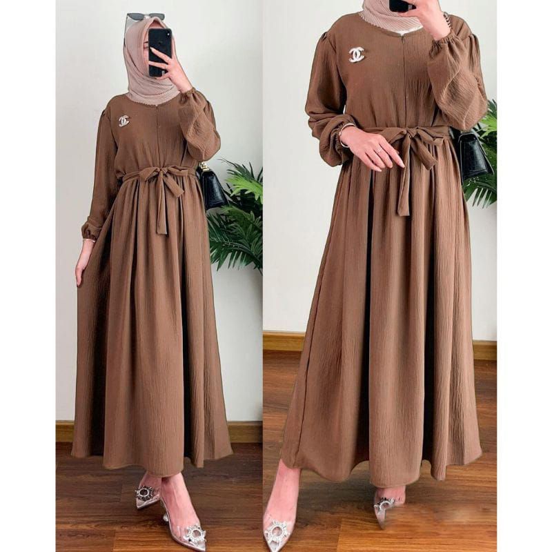 Dress maxi batavia crinkel air flow/gamis remaja prempuan fashion/gamis remaja wanita terbaru/terlaris