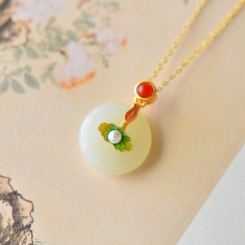 Fancyqube Kalung Anting Cincin Batu Giok Hetian Model Terbuka Gaya China Vintage Untuk Wanita