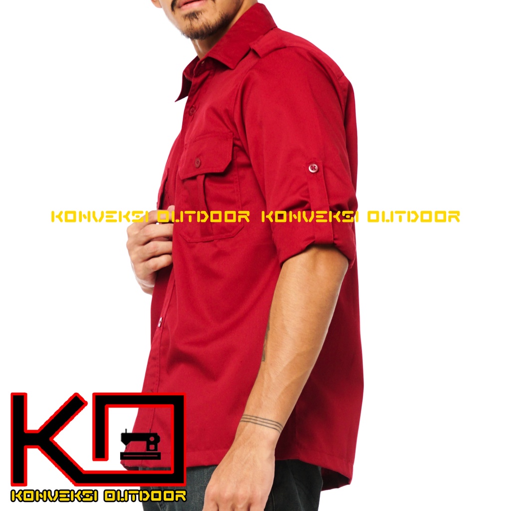 BAJU KEMEJA PDL LAPANGAN OUTDOOR INDOOR PRIA LENGAN PANJANG - Seragam Kerja Kantor Group Kemeja Lapangan Outdoor Gunung Taktikal Comunitas Kemeja Dinas PDH PNS Cargo Safari Paspampres Security Satpam Tactical Americand Drill American America Warna Maroon