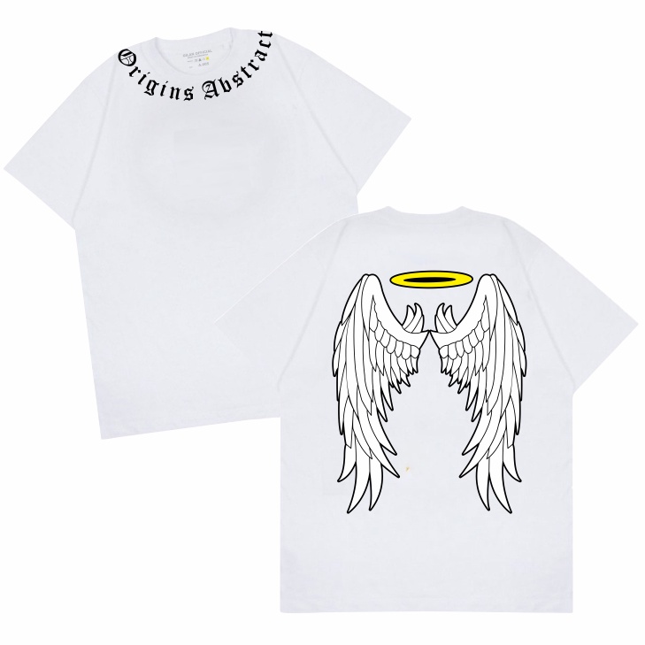 Gilan Kaos Baju PRIA/WANITA ORIGINAL ANGEL WING T Shirt Distro Desain Oversize Premium Hitam Putih Lengan Pendek Panjang Motif Sablon Viral Trendy Jepang Japan Keren Kekinian Unisex-V2 PUTIH
