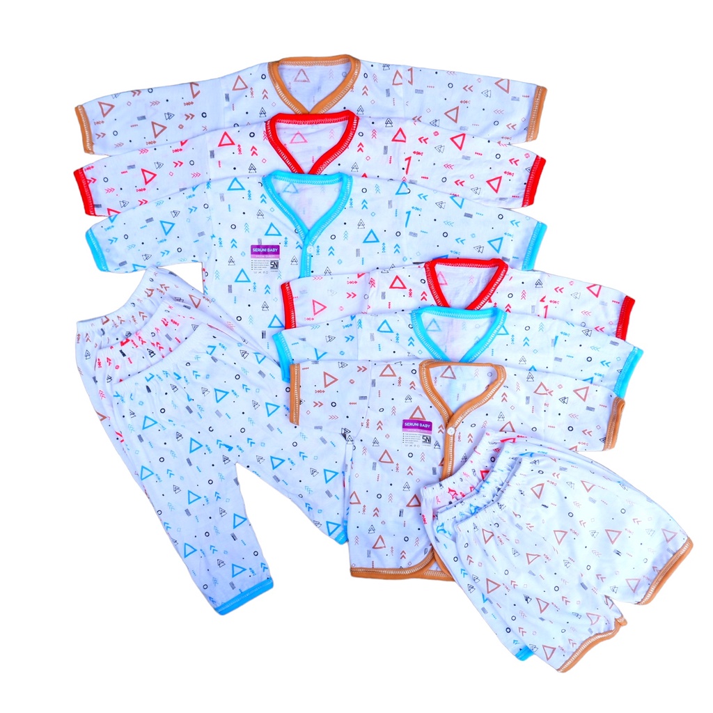 SET ISI 3 STEL PIYAMA BAYI BARU LAHIR SNI 0-4 BULAN MOTIF TRIANGLE