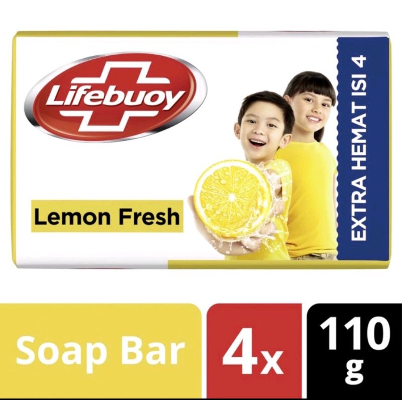Lifebuoy sabun batang paket 4x 110g (lemon fresh/mild care/total 10)