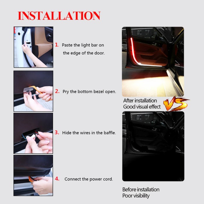 DIY Lampu LED Strip Buka Welcome Warning Pintu Mobil Merah Putih 120cm