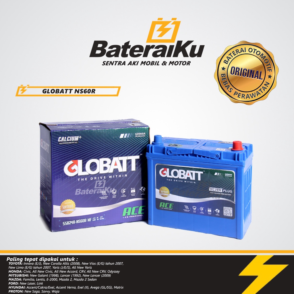JUAL AKI MOBIL GLOBATT NS60R AKI KERING UNTUK KIJANG, HRV, ESTILO