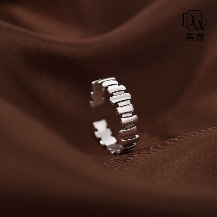 925 cincin salib perak wanita ins sederhana ceruk yang dapat disesuaikan cincin jari telunjuk cincin trendi kepribadian bergaris berkualitas tinggi