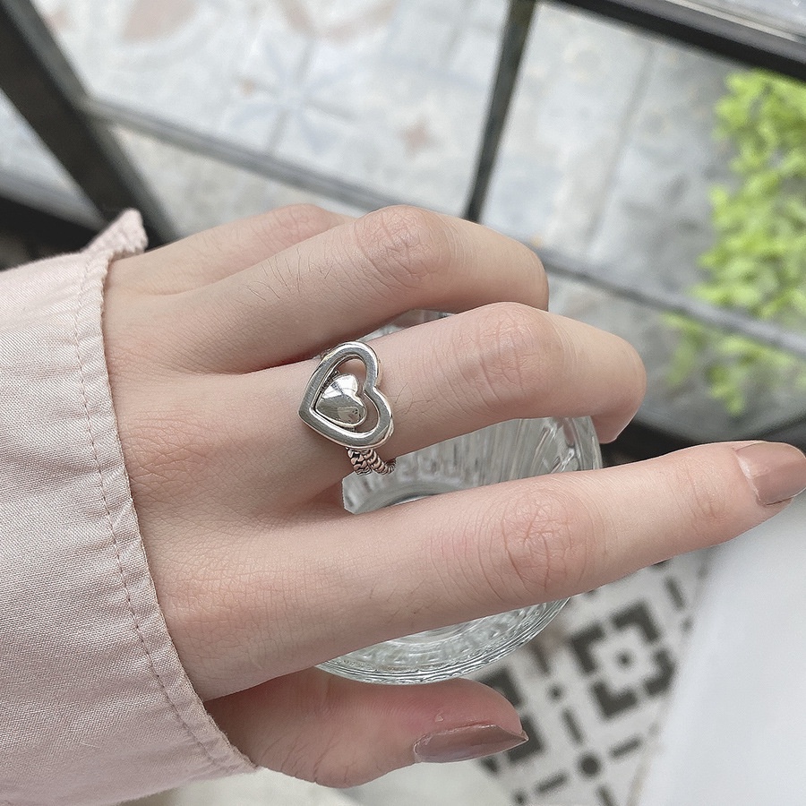 2pcs / Set Cincin Model Terbuka Desain Hati Hollow Warna Silver Untuk Wanita