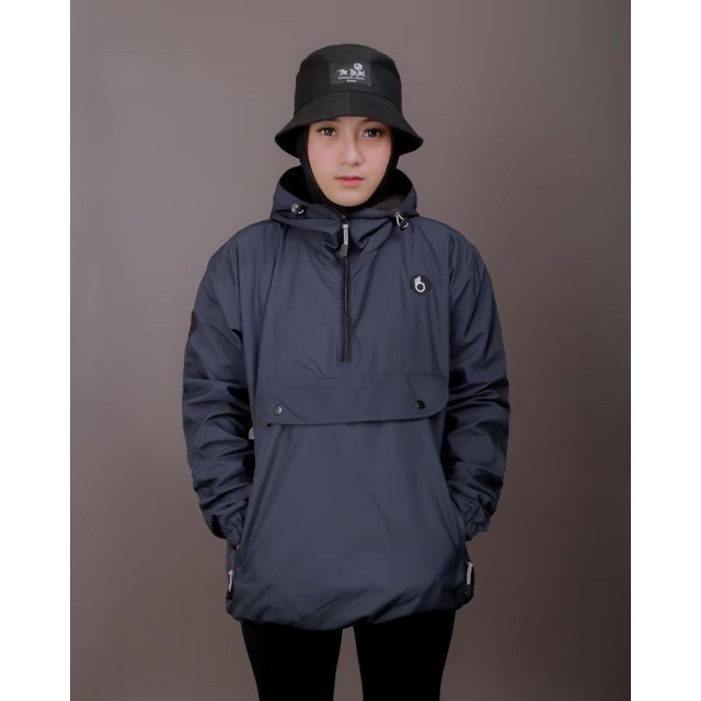 The Bojiel Biru Navy Jaket Cougle Simple Jaket Parasut Jaket Outdoor Jaket Cagoule JNK