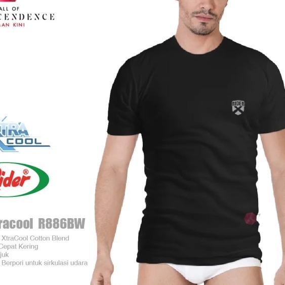 Kaos Dalam Xtracool Pria T-Shirt - Round Neck - RIDER R886BP BW - 3 pc - Putih, XXL