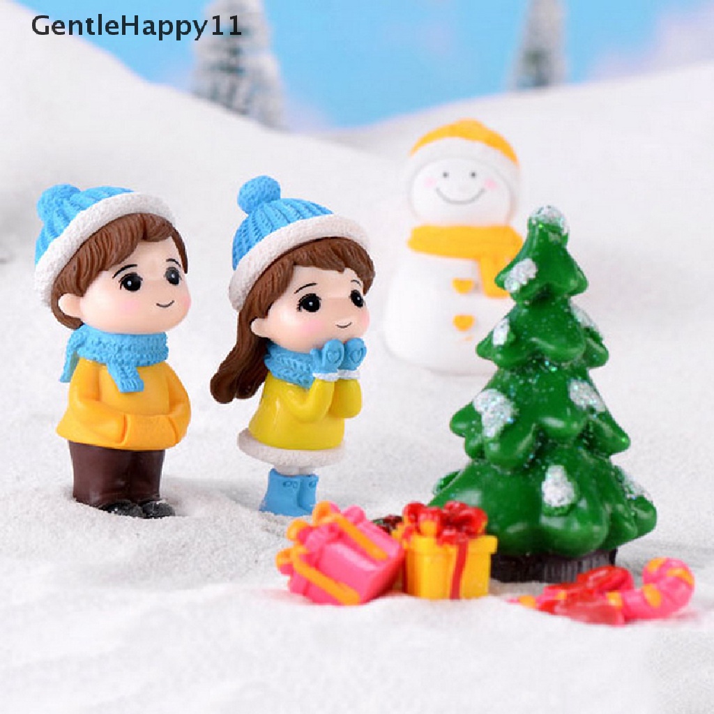 Gentlehappy Winter Couple DIY Patung Miniatur Mini Snowman Pemandangan Mikro Dekorasi Taman id