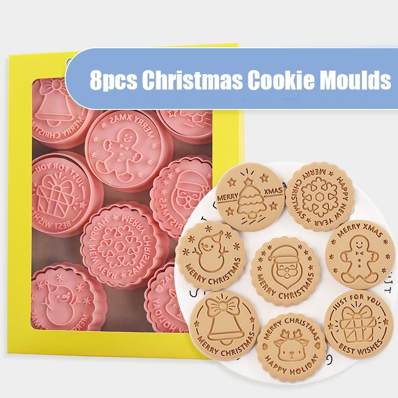 8pcs / Set Cetakan Kue Bentuk Lonceng Natal Warna Pink Dapat Digunakan Kembali Untuk Dekorasi Dapur