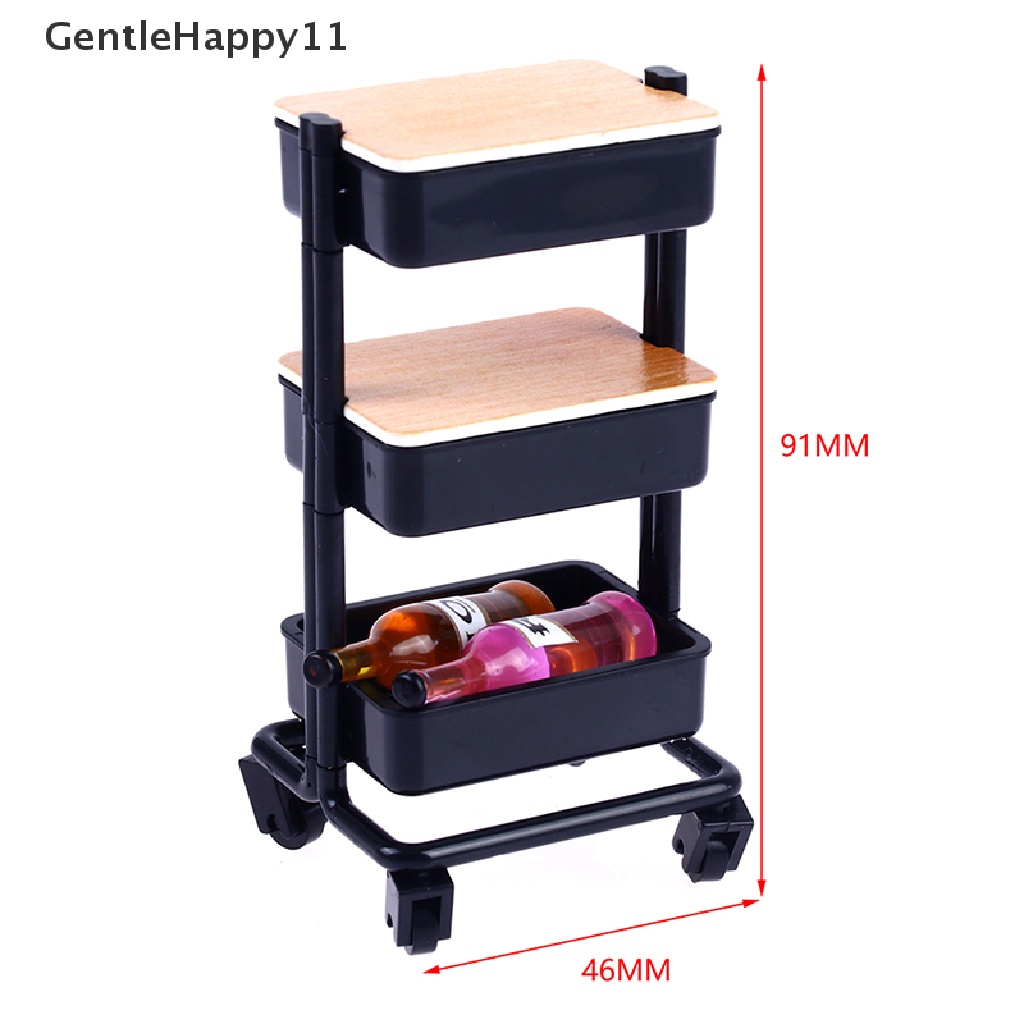 Gentlehappy 1: 12rumah Boneka Troli Keranjang Makan Dg Roda Penyimpanan Rak Furniture Decor Mainan id