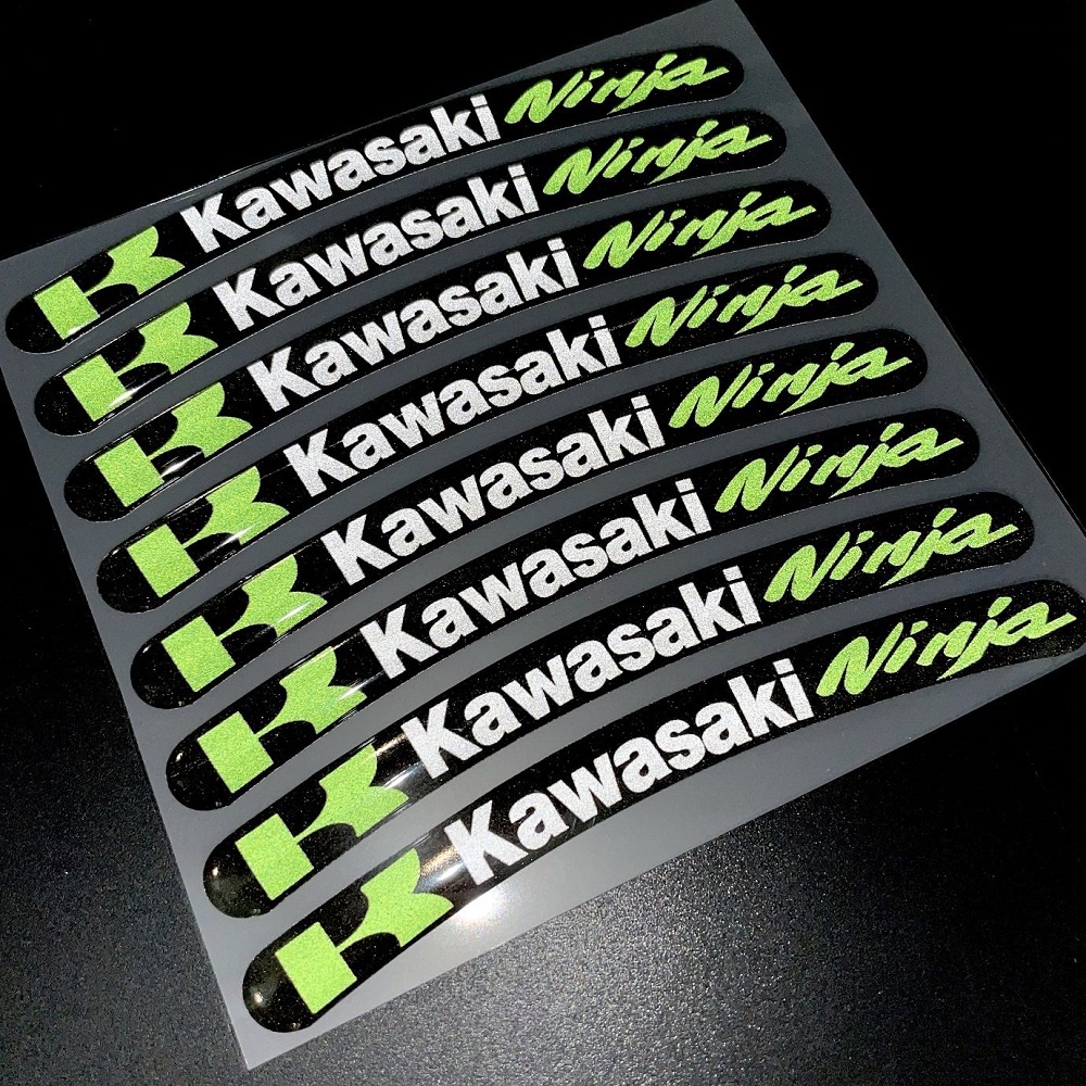 1Set / 8Pcs Kawasaki Lem Lembut Hub Roda Reflektif Stiker Modifikasi Rim Sepeda Motor Ninja Dekorasi Yang Dipersonalisasi Dekorasi Dekorasi untuk Kawasaki Ninja 400 KLX230 ZX-10R Z1000