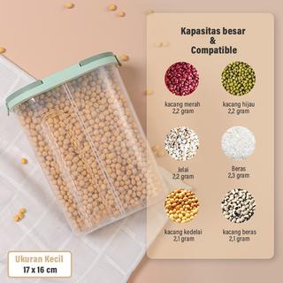 Toples 2 Tutup Sekat Tempat Penyimpanan Sereal Pasta Besar Jar Kedap Toples Tempat Penyimpanan Makanan Storage Jar Cereal Kontainer Penyimpanan Makanan 2 In 1