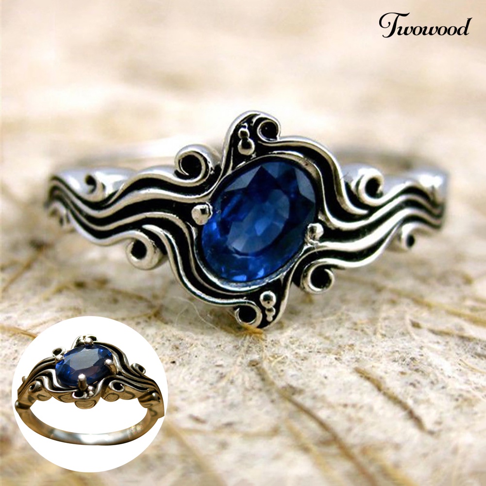 Cincin Sapphire Imitasi Gaya Vintage Untuk Wanita