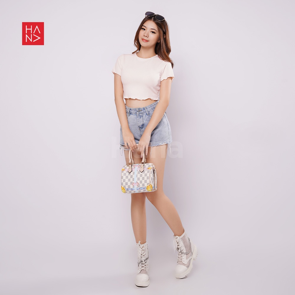 HanaFashion JKT - Evie Texture Knit Basic Crop Top Wanita - CT280