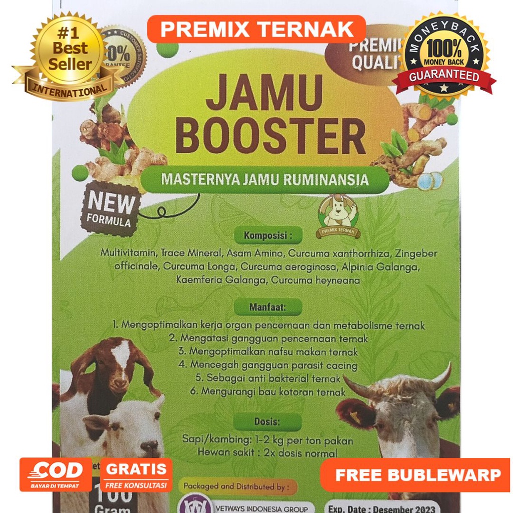 JAMU BOOSTER PREMIUM QUALITY 100 gr - JAMU SAPI 100 gr - MENINGKATKAN NAFSU MAKAN, KESEHATAN DAN PRODUKTIVITAS TERNAK SAPI KAMBING DOMBA