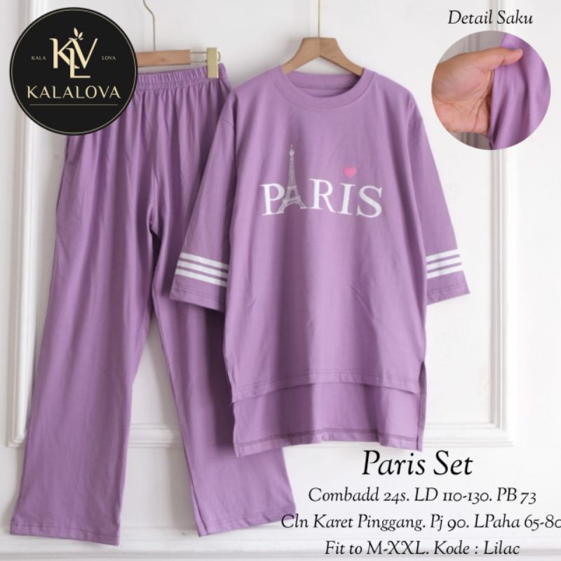 PARIS SET BY KALALOVA | Setelan Wanita Bahan Kaos Combed 24s Jumbo Melar LD 110-130