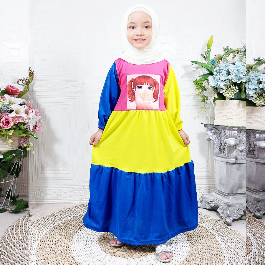 GAMIS LOLIPOP WARNA WARNI ANAK 2-13tahun SOLEHA PEREMPUAN DRESS