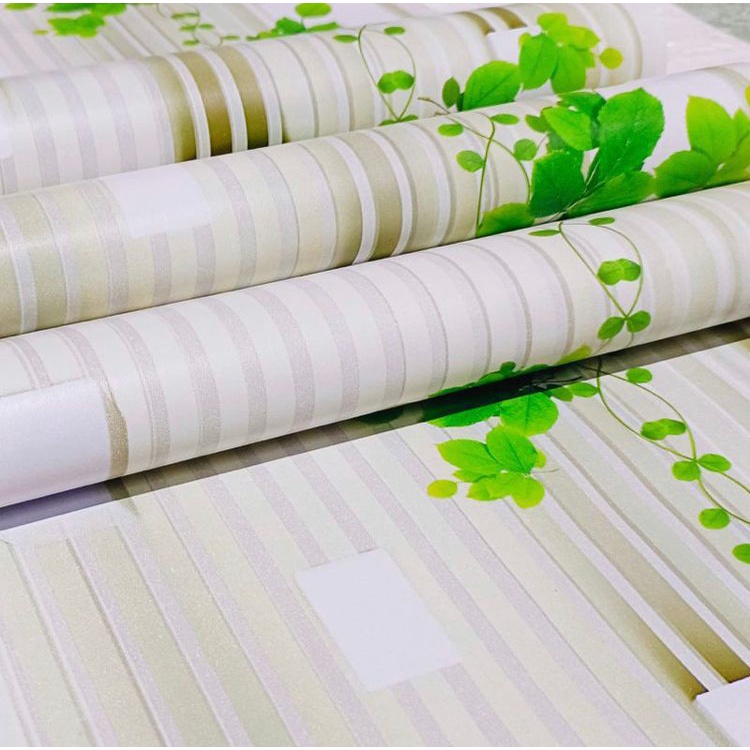 Wallpaper Sticker Dinding Bunga Daun Hijau Garis 45cm x 10m