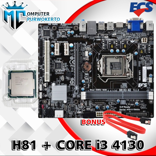 Paket Motherboard Soket 1150 H81 Ecs Dan Processor I3 4130