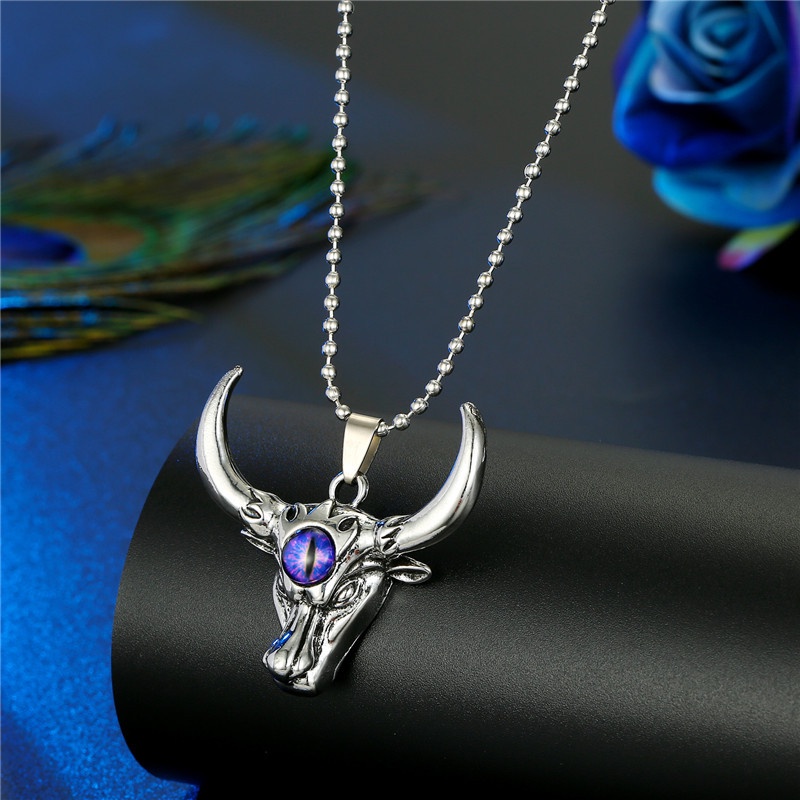 Kalung Rantai Dengan Liontin Bentuk Kepala Rusa Devil 's Eye Gaya Retro Untuk Sweater