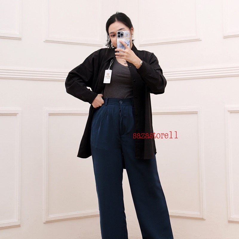 Kemeja Linen Oversized - Oversize Shirt-OVERSIZE BLACK